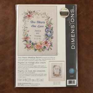 Dimensions Two Hearts Wedding Record Stamped Cross Stitch 3122 Navina Capecci
